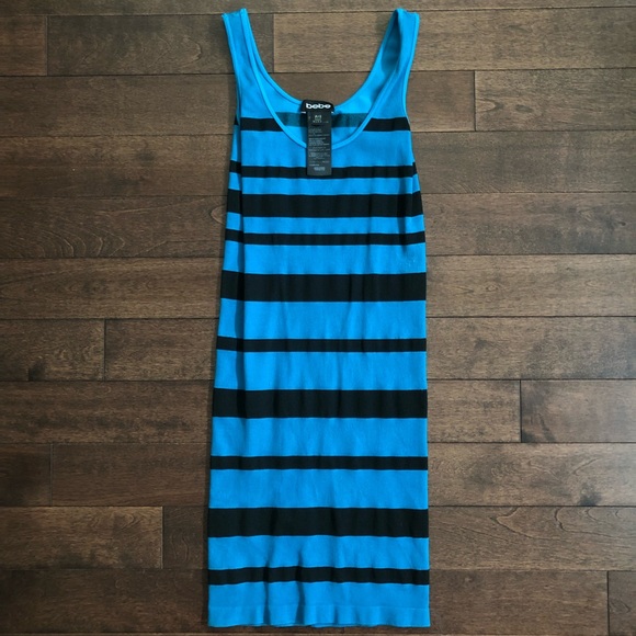 Bebe Electric Blue Black Stripe Bodycon Tank Dress - Picture 2 of 5